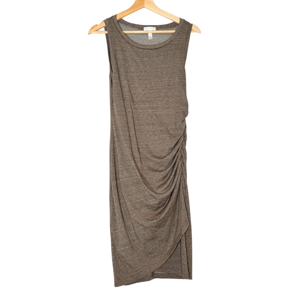 Leith Brown Asymmetrical Midi Dress | M | Draped Front Sleeveless